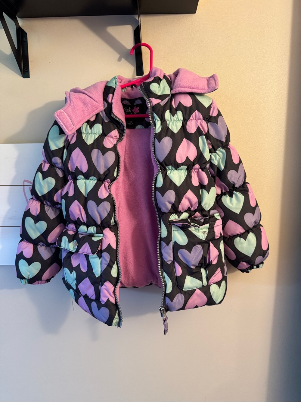 Pink Platinum Girls Heart Print Jacket in Pink, Mint & Lavender